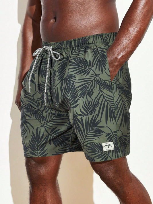 Manfinity KASUA Men's Plus Size Botanical Graphic Print Beach Shorts Pool Shorts, For Beach, Vacation, Hawaiian, Holiday