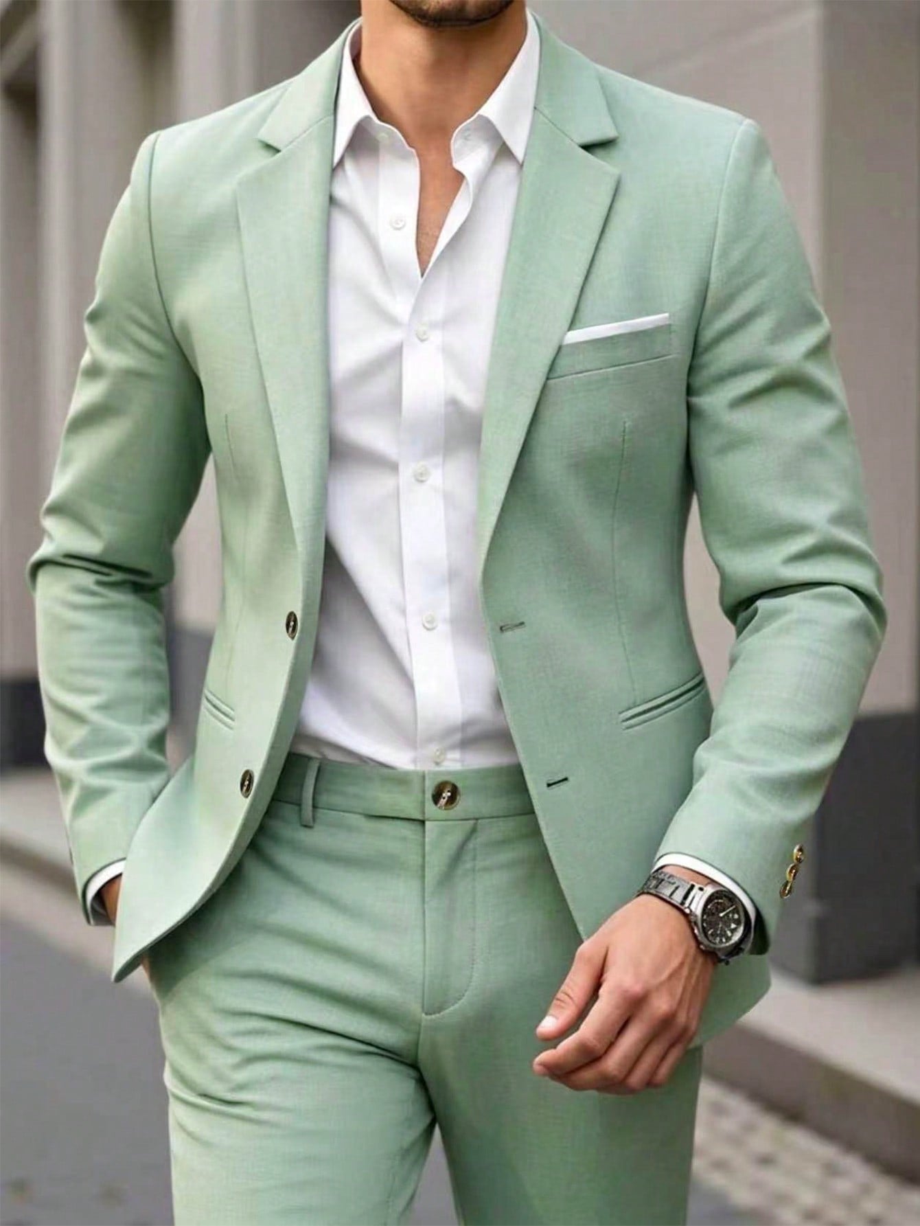 Manfinity Mode Men's Solid Color Casual Business Suit Set, Pocket Design, Suitable For Daily Commute, Relaxed Work Environment Or Semi-Formal Occasions, Also An Ideal Gift For Boyfriend And Husband