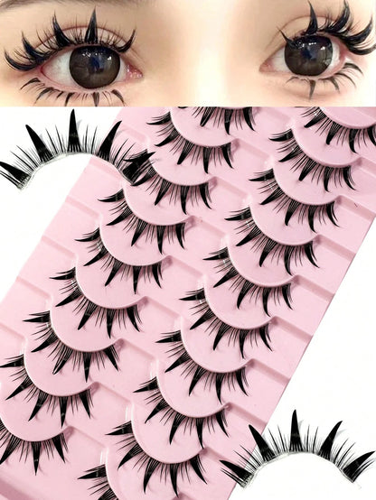 Manga Lashes Wet Look Thai Style Anime Cosplay False Eyelashes 18mm Spiky Thick Dramatic Doll Lashes Japanese Korean Lashes 10Pairs