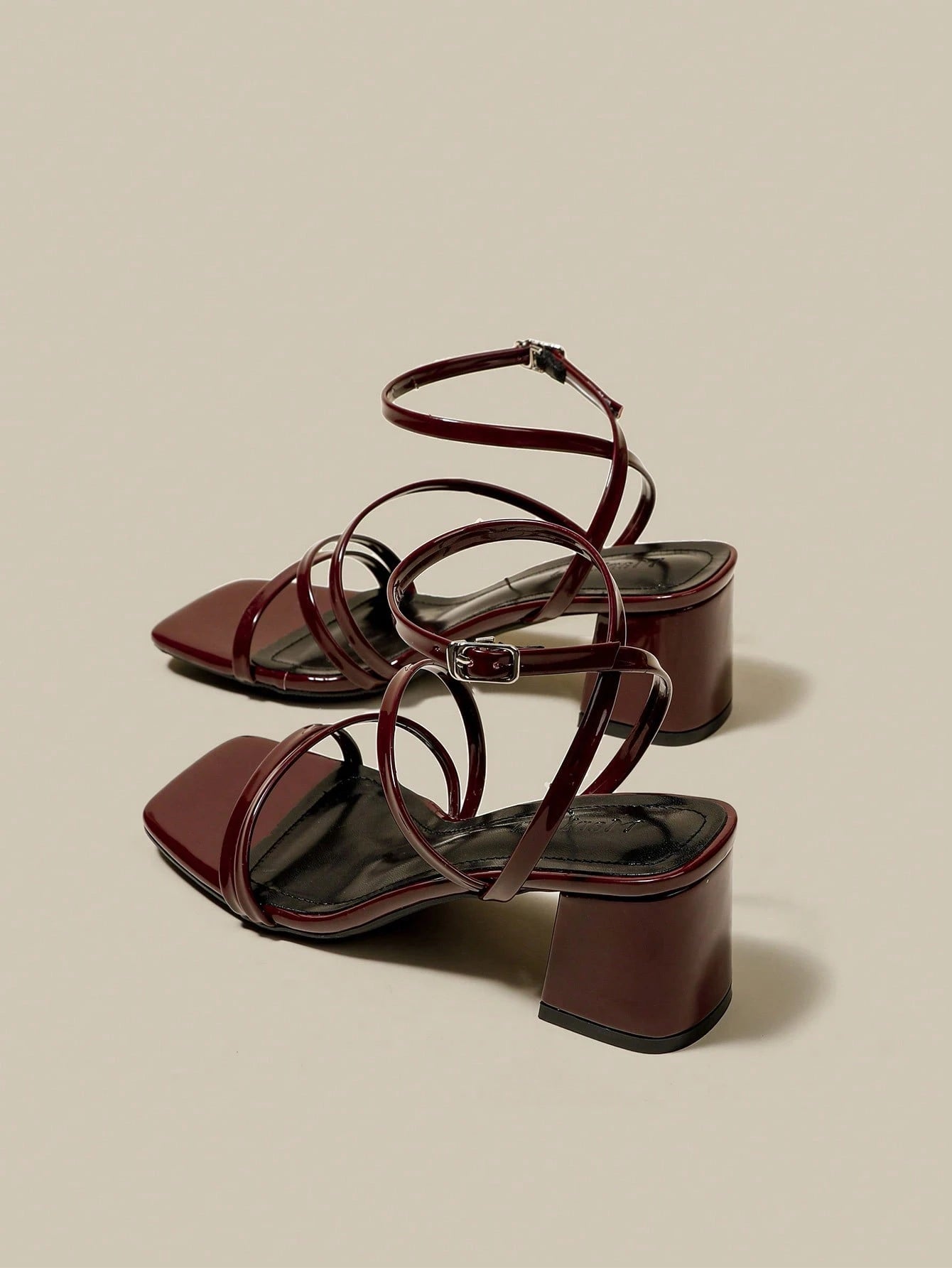 ManLuZi Women's Burgundy Strappy Peep Toe Platform Chunky Heel Sandals, Lace-Up Summer Shoes