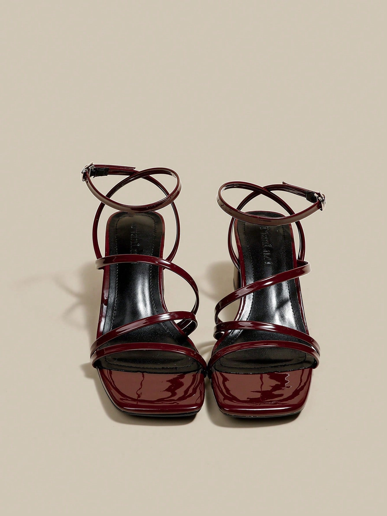 ManLuZi Women's Burgundy Strappy Peep Toe Platform Chunky Heel Sandals, Lace-Up Summer Shoes