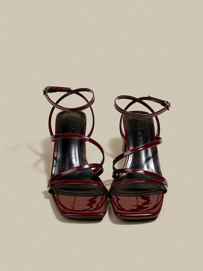 ManLuZi Women's Burgundy Strappy Peep Toe Platform Chunky Heel Sandals, Lace-Up Summer Shoes