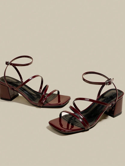 ManLuZi Women's Burgundy Strappy Peep Toe Platform Chunky Heel Sandals, Lace-Up Summer Shoes