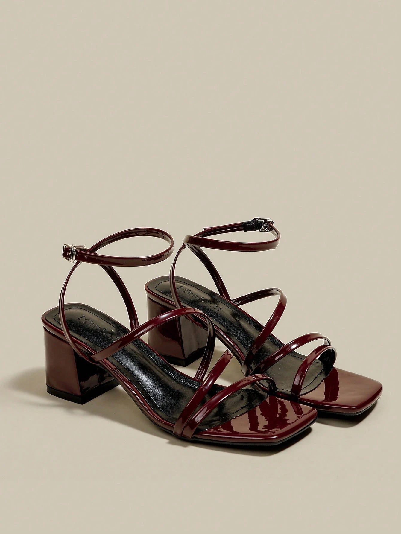 ManLuZi Women's Burgundy Strappy Peep Toe Platform Chunky Heel Sandals, Lace-Up Summer Shoes