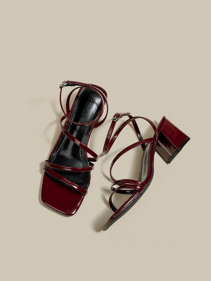 ManLuZi Women's Burgundy Strappy Peep Toe Platform Chunky Heel Sandals, Lace-Up Summer Shoes