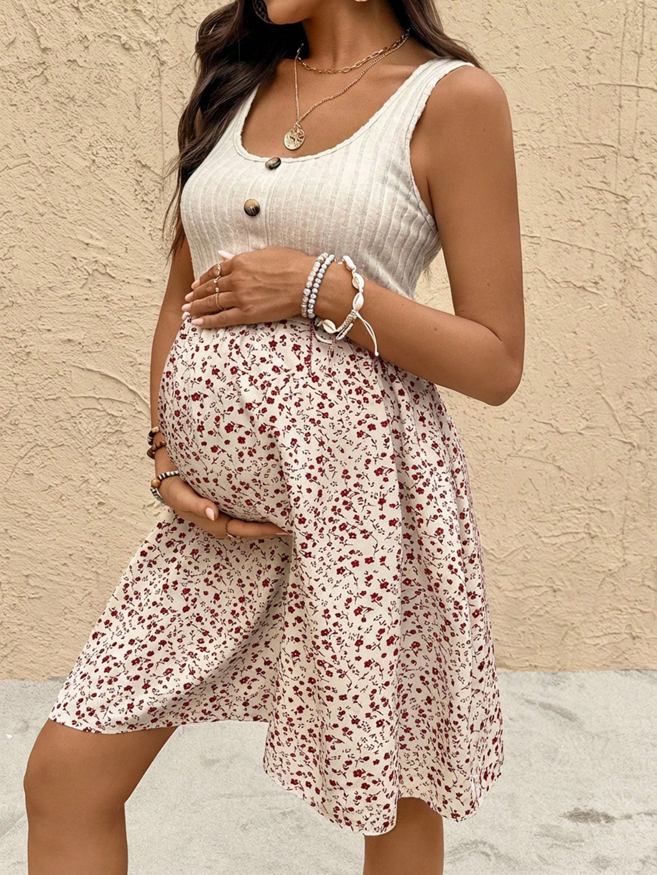 Maternity Casual Floral Patchwork Nursing Dress