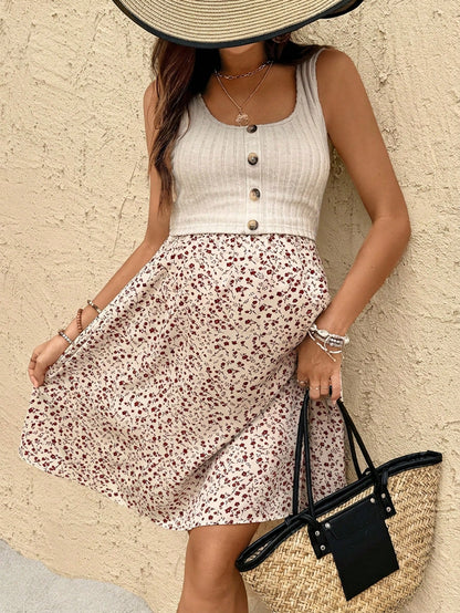 Maternity Casual Floral Patchwork Nursing Dress