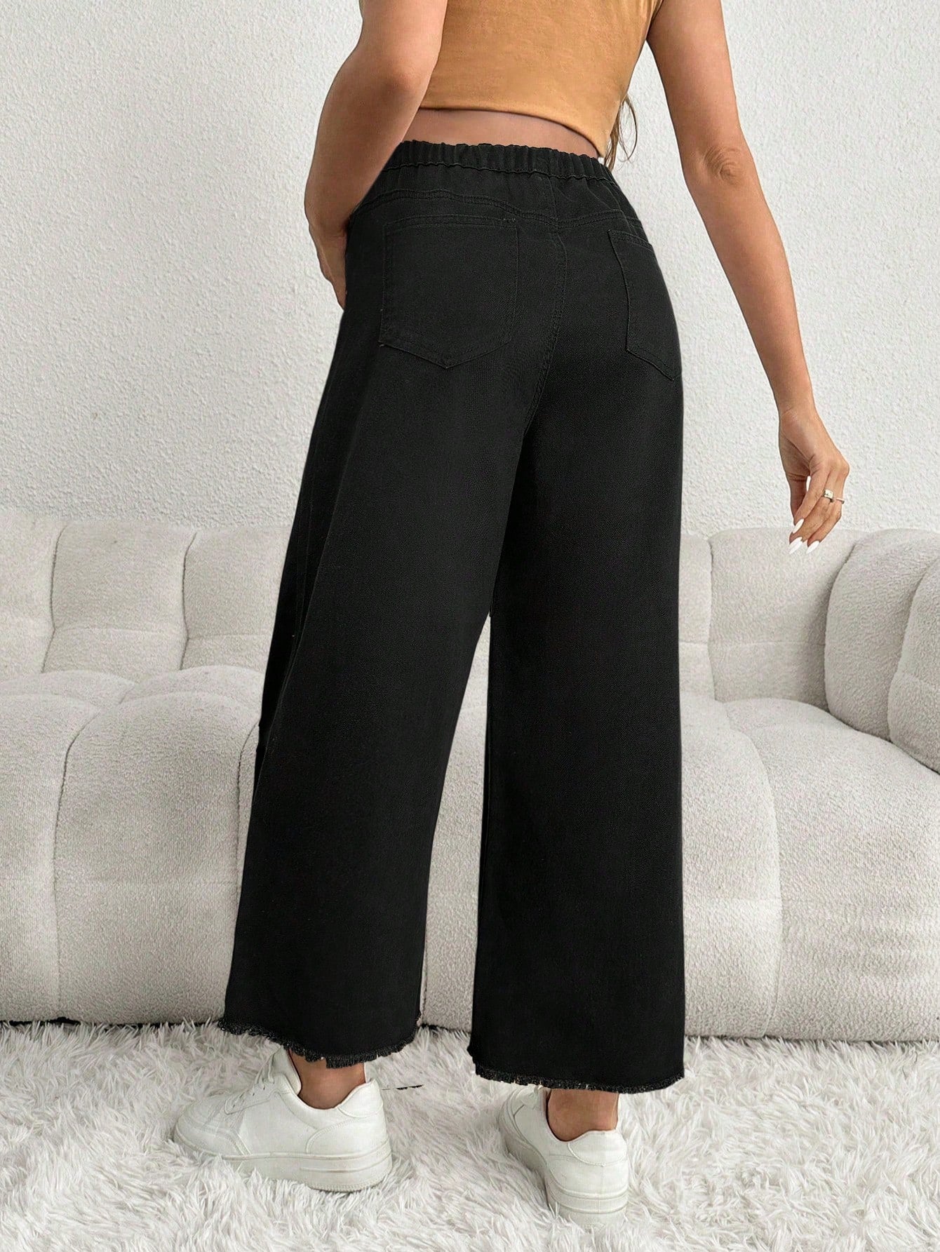 Maternity Loose White Denim Pants, Casual Wear With White Waistband, Pregnancy Jeans