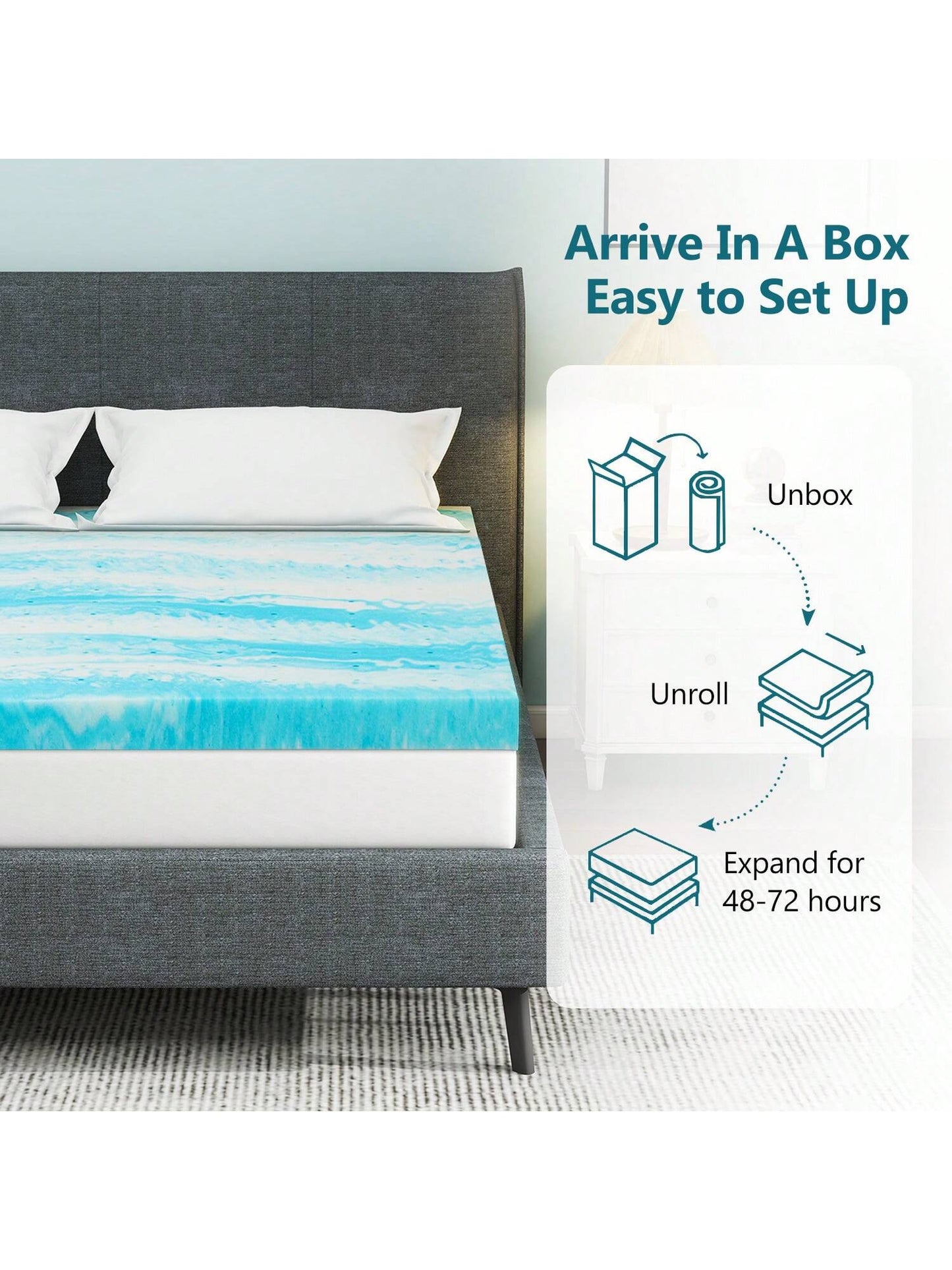 Mattress Topper, Cooling Gel Memory Foam Mattress Topper For Twin/Twin XL/Full/Queen/King Size Bed, Sleeper Sofa, RV, Camper, CertiPUR-US Certified