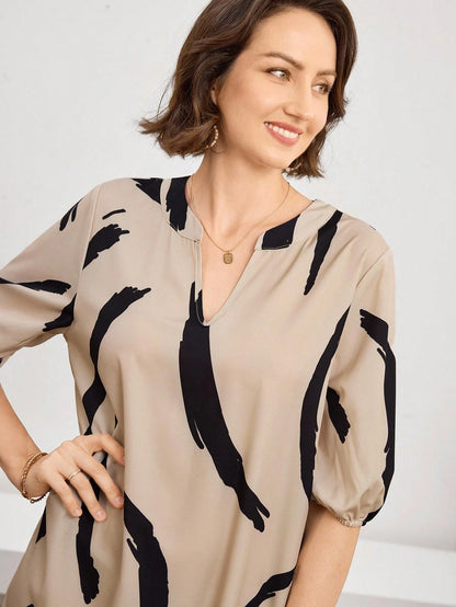 Medorina Women's Daily Wear Holiday Spring And Summer V-Neck Brush Print Beige Daily Casual Elegant Modest Dresses For Mothers Day Brunch Everyday