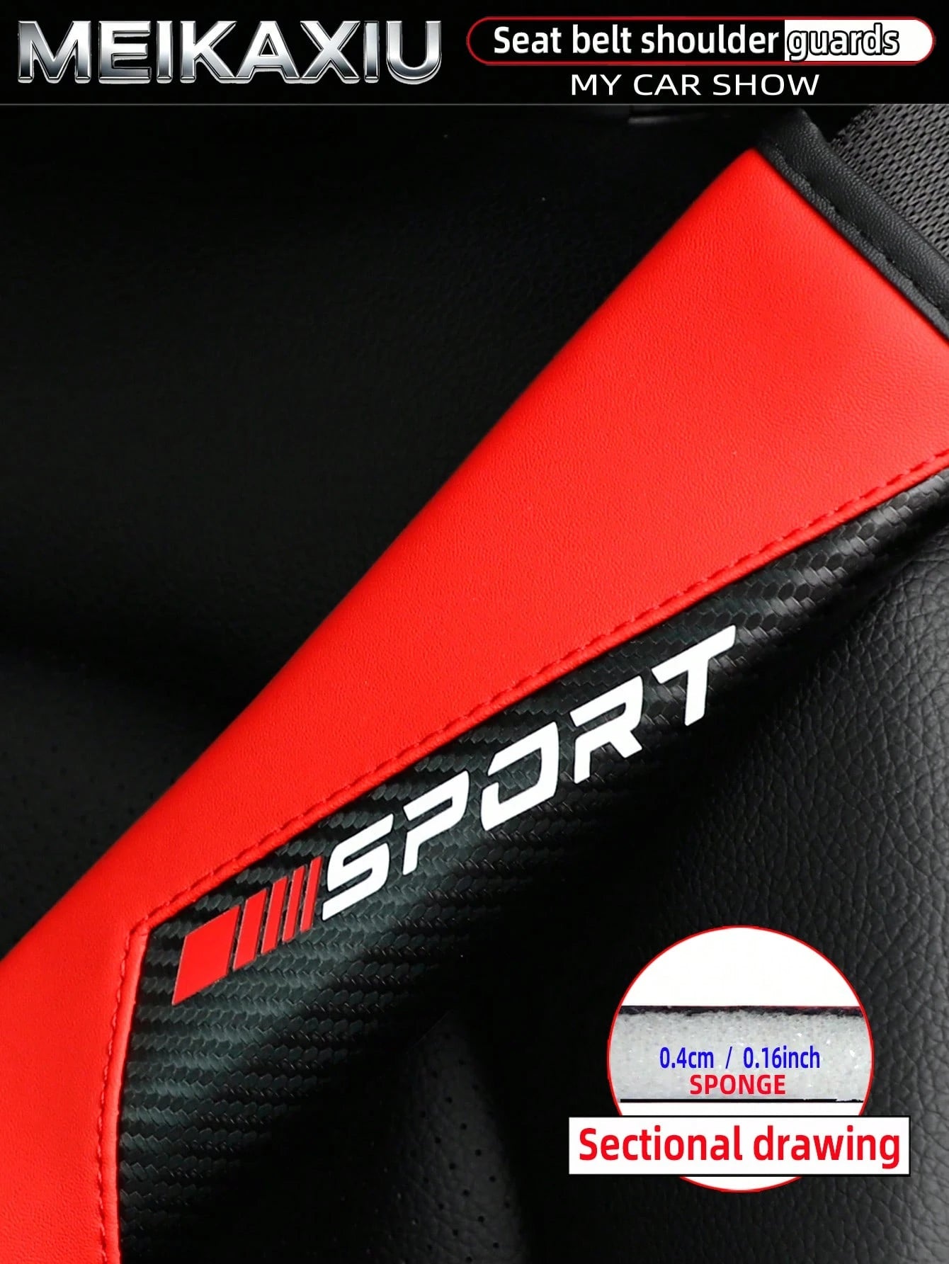 MEIKAXIU 1pc/2pcs New SPORT Red Carbon Fiber Car Shoulder Pad Safety Belt Decor Accessories, Auto Interior