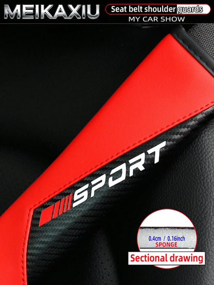 MEIKAXIU 1pc/2pcs New SPORT Red Carbon Fiber Car Shoulder Pad Safety Belt Decor Accessories, Auto Interior