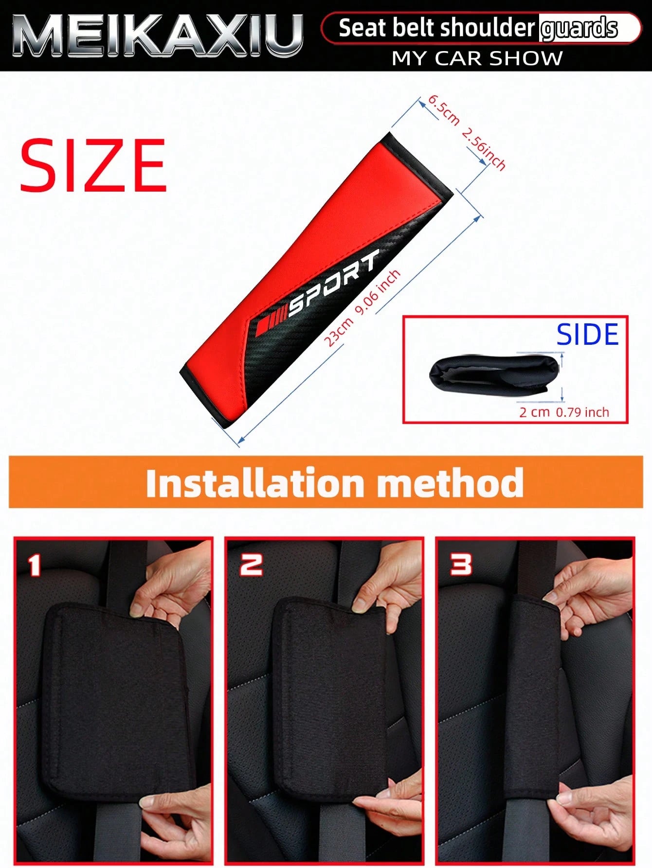 MEIKAXIU 1pc/2pcs New SPORT Red Carbon Fiber Car Shoulder Pad Safety Belt Decor Accessories, Auto Interior