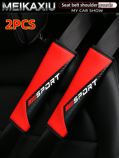 MEIKAXIU 1pc/2pcs New SPORT Red Carbon Fiber Car Shoulder Pad Safety Belt Decor Accessories, Auto Interior