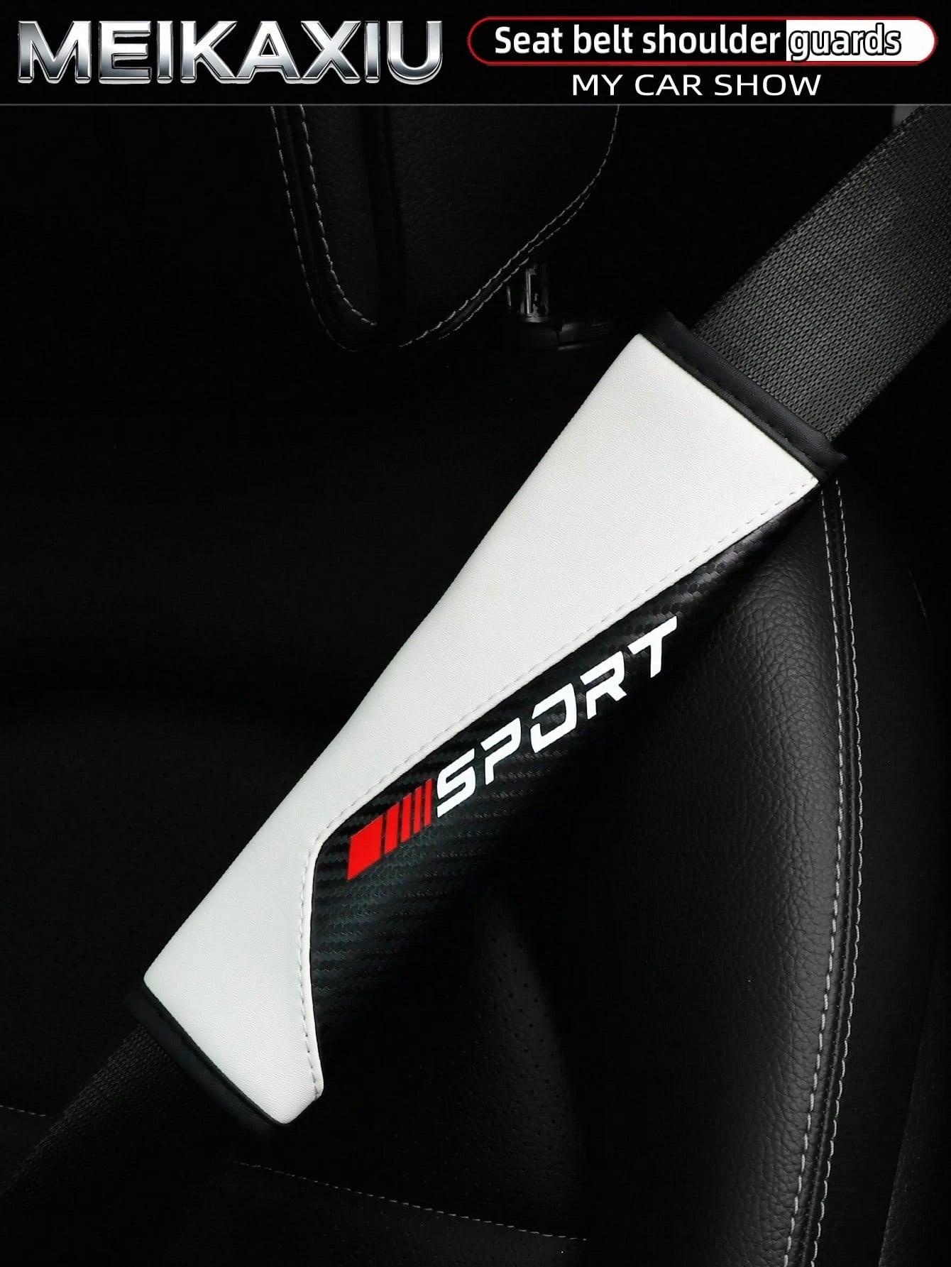 MEIKAXIU 1pc/2pcs New SPORT Red Carbon Fiber Car Shoulder Pad Safety Belt Decor Accessories, Auto Interior