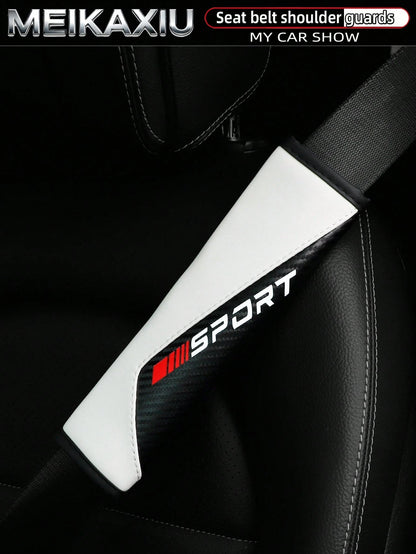 MEIKAXIU 1pc/2pcs New SPORT Red Carbon Fiber Car Shoulder Pad Safety Belt Decor Accessories, Auto Interior