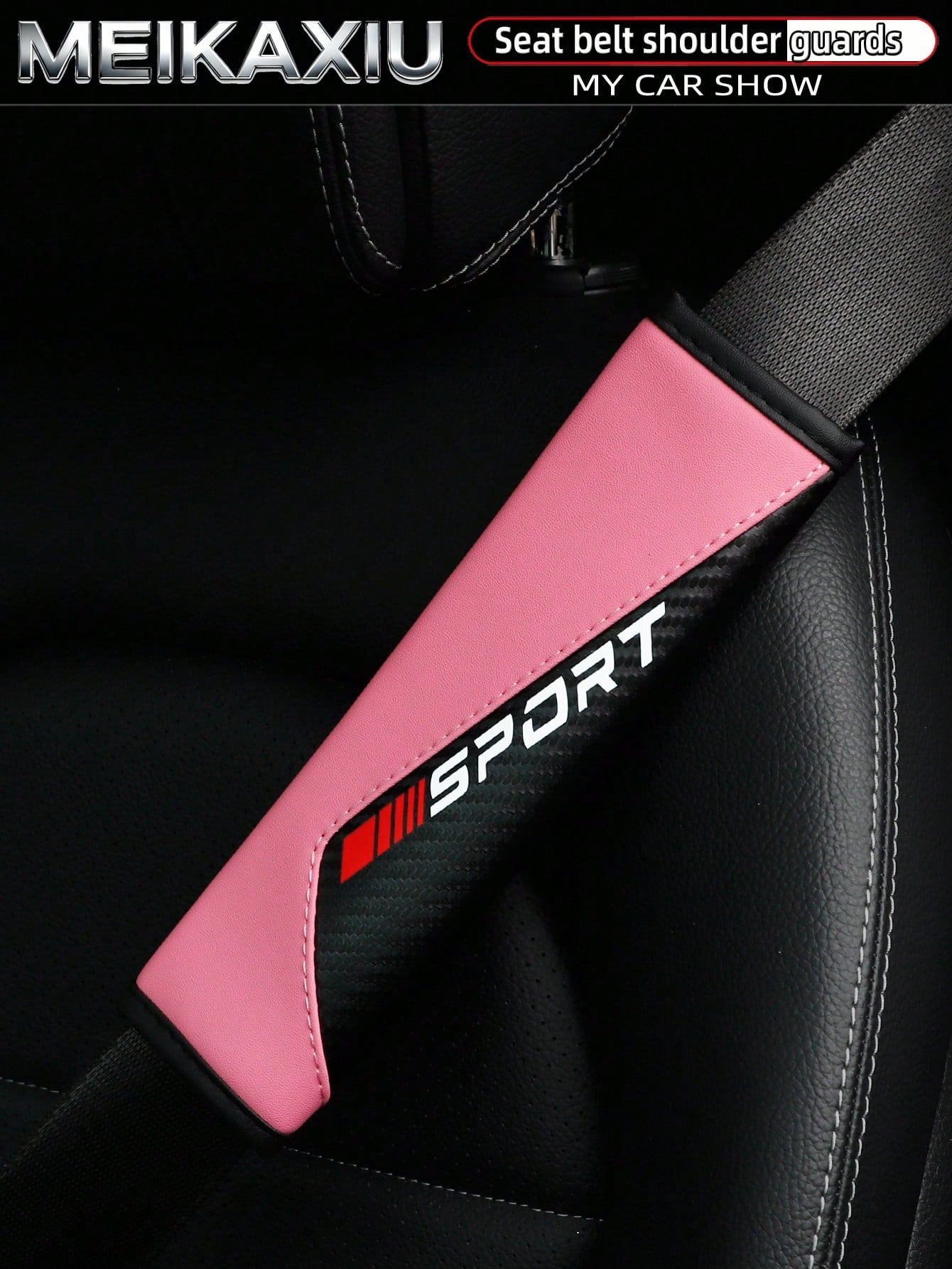 MEIKAXIU 1pc/2pcs New SPORT Red Carbon Fiber Car Shoulder Pad Safety Belt Decor Accessories, Auto Interior