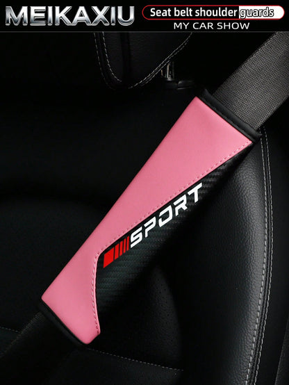 MEIKAXIU 1pc/2pcs New SPORT Red Carbon Fiber Car Shoulder Pad Safety Belt Decor Accessories, Auto Interior