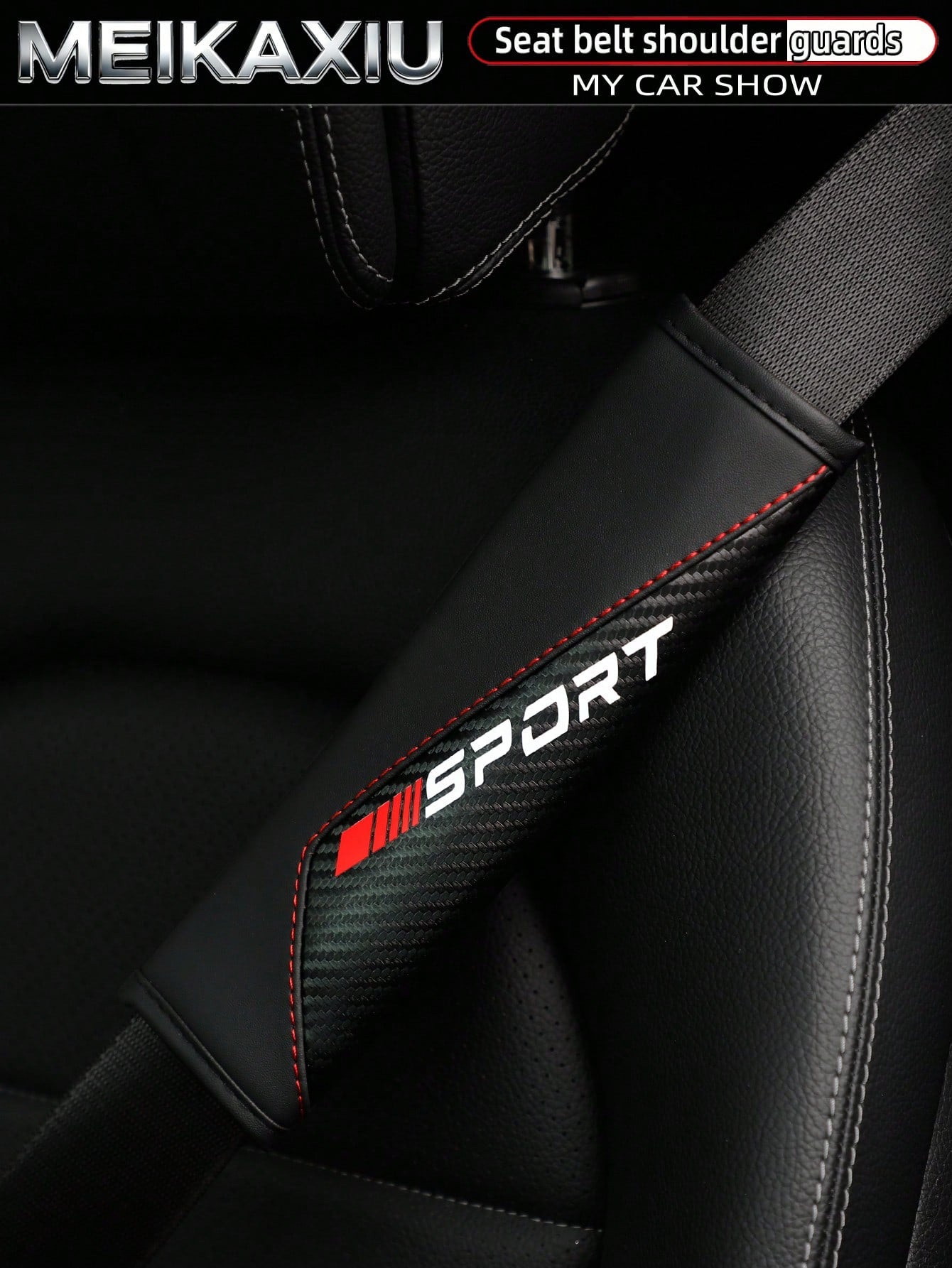 MEIKAXIU 1pc/2pcs New SPORT Red Carbon Fiber Car Shoulder Pad Safety Belt Decor Accessories, Auto Interior