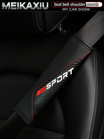 MEIKAXIU 1pc/2pcs New SPORT Red Carbon Fiber Car Shoulder Pad Safety Belt Decor Accessories, Auto Interior