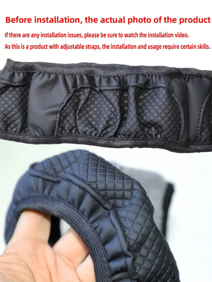 MEIKAXIU 1pc 3d Embossed Leather Non-Slip Car Steering Wheel Cover, Comfortable Soft, Suitable For 14.5-15inch Auto Accessories
