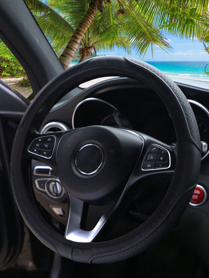 MEIKAXIU 1pc 3d Embossed Leather Non-Slip Car Steering Wheel Cover, Comfortable Soft, Suitable For 14.5-15inch Auto Accessories