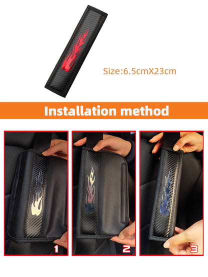 MEIKAXIU 1pc Carbon Fiber Leather Pattern Flame Design Car Seat Belt Cover,Universal Car Interior Decoration Accessories