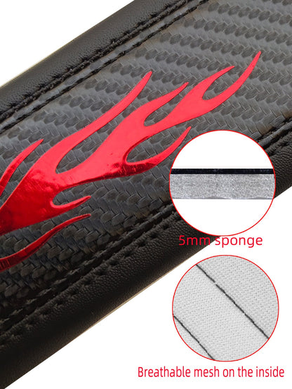 MEIKAXIU 1pc Carbon Fiber Leather Pattern Flame Design Car Seat Belt Cover,Universal Car Interior Decoration Accessories