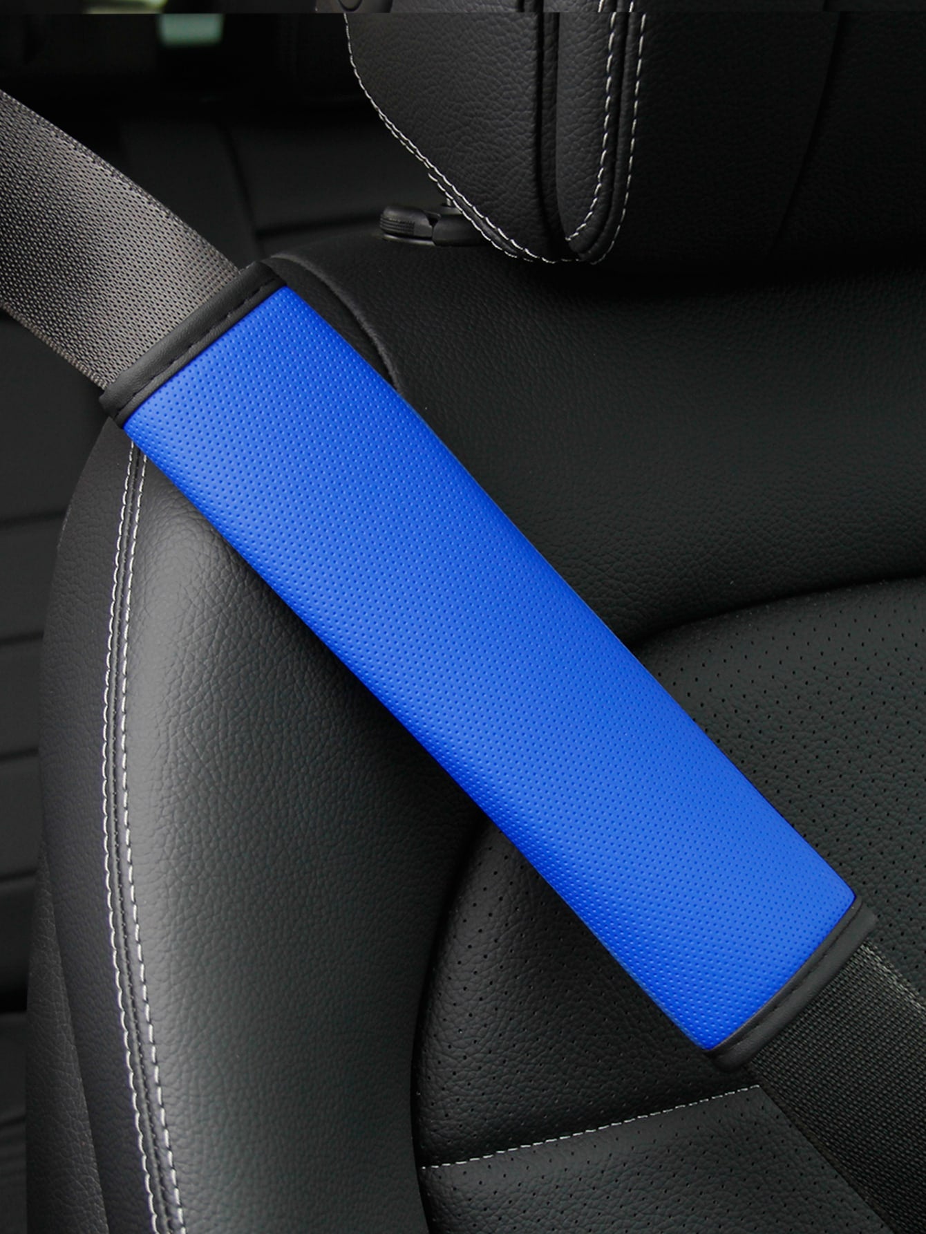 MEIKAXIU 1pc Comfortable Breathable PU Leather Perforated Car Seat Belt Shoulder Cover Accessory