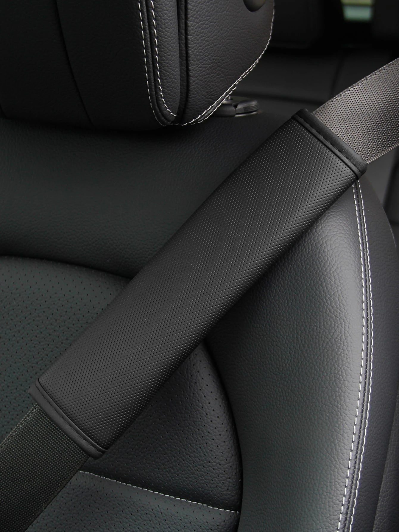 MEIKAXIU 1pc Comfortable Breathable PU Leather Perforated Car Seat Belt Shoulder Cover Accessory