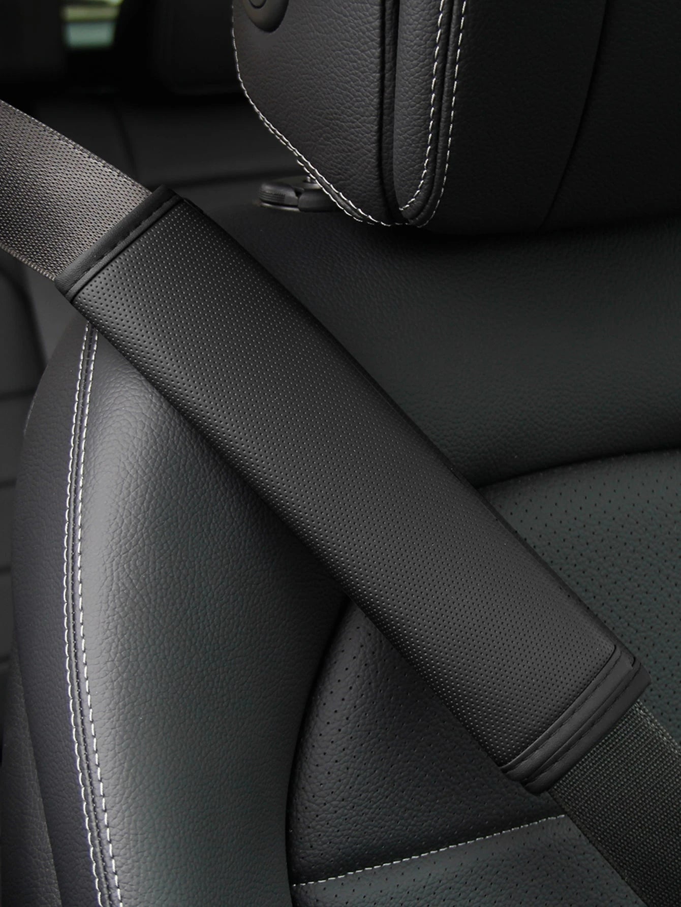 MEIKAXIU 1pc Comfortable Breathable PU Leather Perforated Car Seat Belt Shoulder Cover Accessory