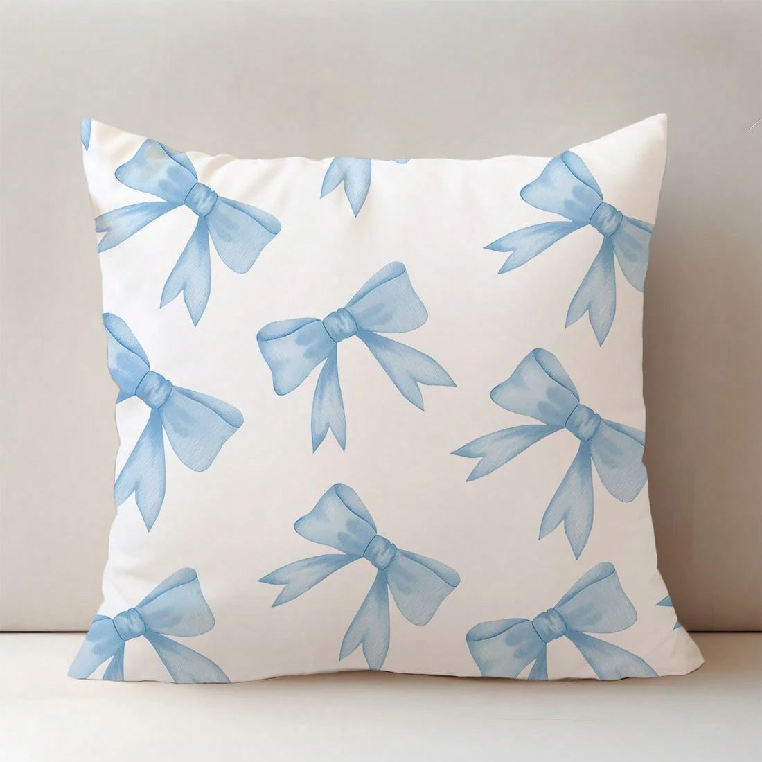 MEMNUN 1pc Blue Bow Print Pattern Cushion Cover [No Pillow Insert], 17.7*17.7in(45*45cm)/19.69*19.69in(50*50cm)/15.75*15.75in(40*40cm), [Single-Sided Printing] Polyester Pillow Sham, Room Decor, Home