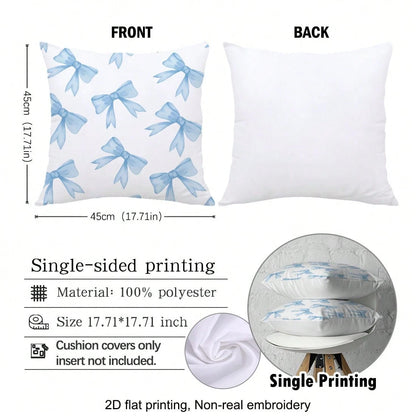 MEMNUN 1pc Blue Bow Print Pattern Cushion Cover [No Pillow Insert], 17.7*17.7in(45*45cm)/19.69*19.69in(50*50cm)/15.75*15.75in(40*40cm), [Single-Sided Printing] Polyester Pillow Sham, Room Decor, Home