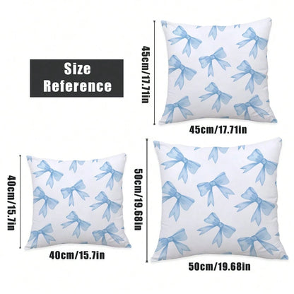 MEMNUN 1pc Blue Bow Print Pattern Cushion Cover [No Pillow Insert], 17.7*17.7in(45*45cm)/19.69*19.69in(50*50cm)/15.75*15.75in(40*40cm), [Single-Sided Printing] Polyester Pillow Sham, Room Decor, Home