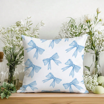 MEMNUN 1pc Blue Bow Print Pattern Cushion Cover [No Pillow Insert], 17.7*17.7in(45*45cm)/19.69*19.69in(50*50cm)/15.75*15.75in(40*40cm), [Single-Sided Printing] Polyester Pillow Sham, Room Decor, Home