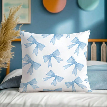 MEMNUN 1pc Blue Bow Print Pattern Cushion Cover [No Pillow Insert], 17.7*17.7in(45*45cm)/19.69*19.69in(50*50cm)/15.75*15.75in(40*40cm), [Single-Sided Printing] Polyester Pillow Sham, Room Decor, Home