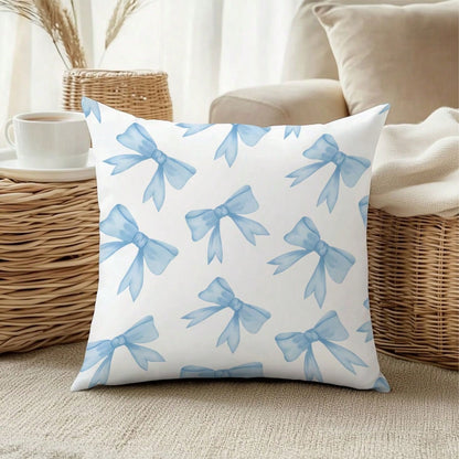 MEMNUN 1pc Blue Bow Print Pattern Cushion Cover [No Pillow Insert], 17.7*17.7in(45*45cm)/19.69*19.69in(50*50cm)/15.75*15.75in(40*40cm), [Single-Sided Printing] Polyester Pillow Sham, Room Decor, Home