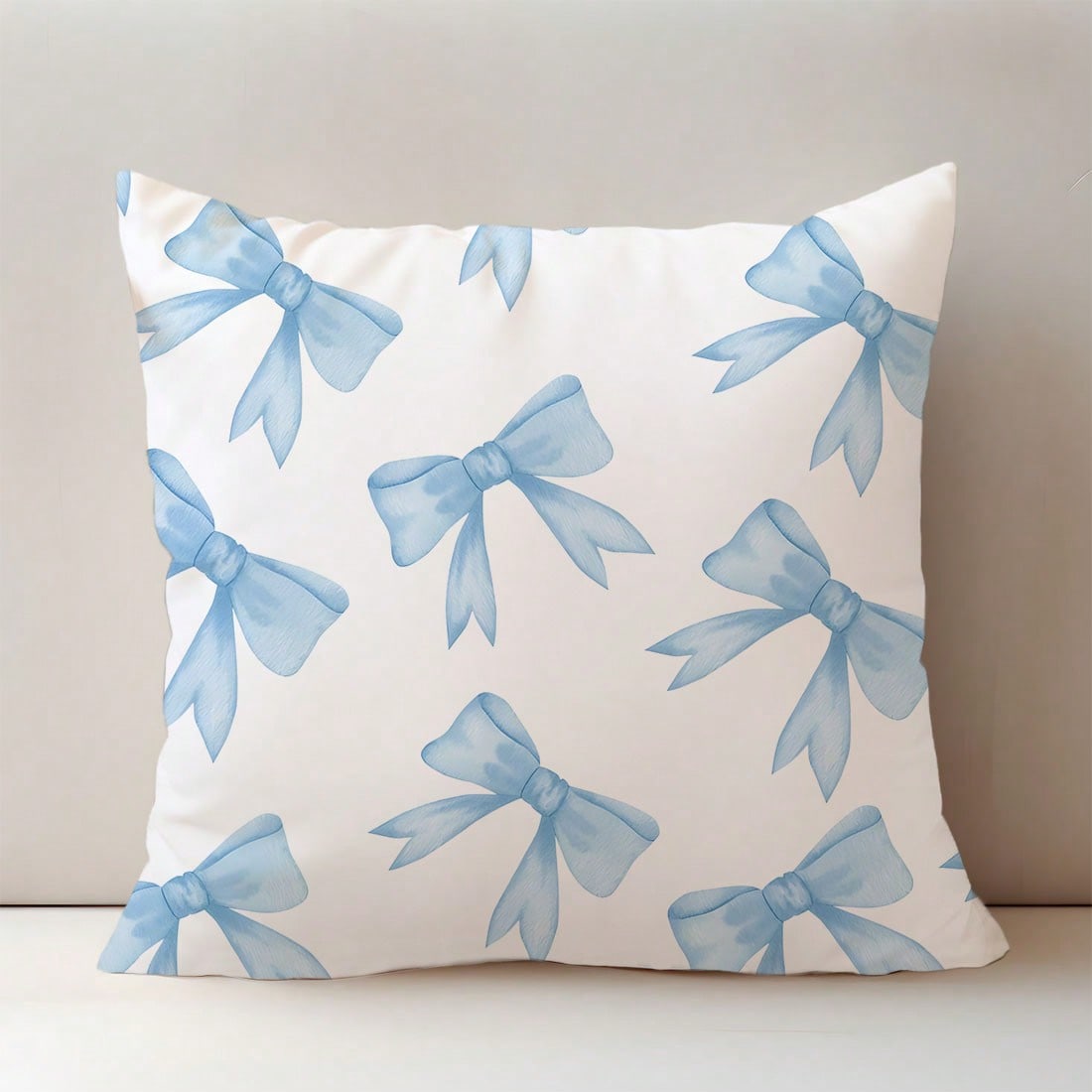 MEMNUN 1pc Blue Bow Print Pattern Cushion Cover [No Pillow Insert], 17.7*17.7in(45*45cm)/19.69*19.69in(50*50cm)/15.75*15.75in(40*40cm), [Single-Sided Printing] Polyester Pillow Sham, Room Decor, Home