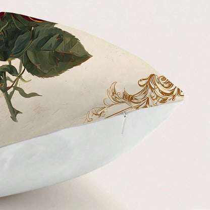 MEMNUN 2pcs Luxury Exquisite Vintage European Frame White & Red Rose Floral Print Pillow Covers [Pillow Insert Not Included], 17.7*17.7in(45*45cm)/19.69*19.69in(50*50cm)/15.75*15.75in(40*40cm), [Singl