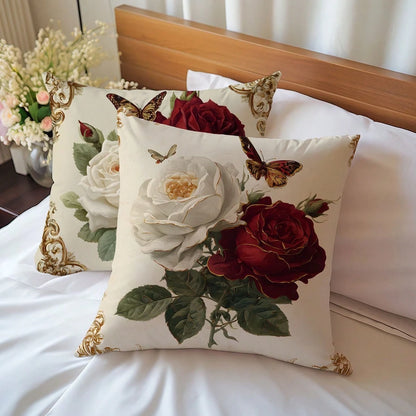 MEMNUN 2pcs Luxury Exquisite Vintage European Frame White & Red Rose Floral Print Pillow Covers [Pillow Insert Not Included], 17.7*17.7in(45*45cm)/19.69*19.69in(50*50cm)/15.75*15.75in(40*40cm), [Singl