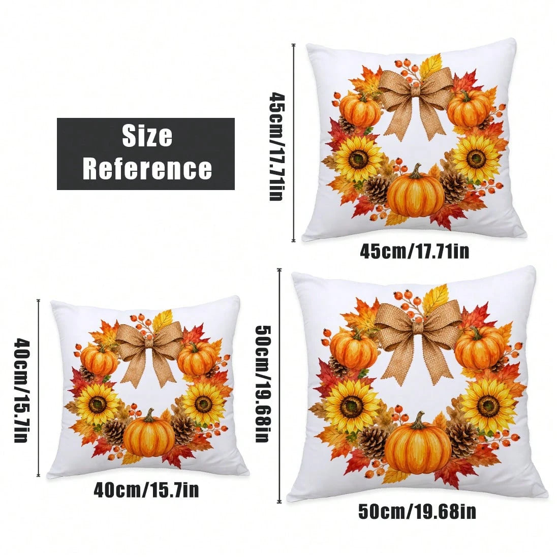 MEMNUN 4pcs Autumn Bow, Sunflower, Pumpkin, Lantern, Branch, Leaf, Pine Cone Print Pattern Throw Pillow Covers [Pillow Insert Not Included] 40*40cm/45*45cm/50*50cm [Single-Sided Print] Made Of Polyest