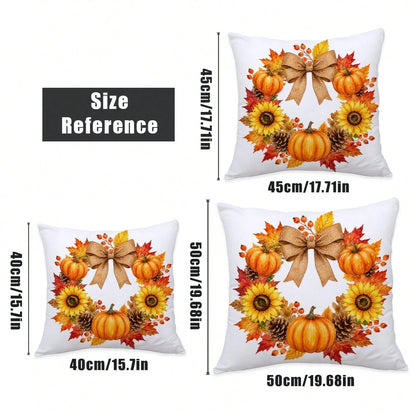 MEMNUN 4pcs Autumn Bow, Sunflower, Pumpkin, Lantern, Branch, Leaf, Pine Cone Print Pattern Throw Pillow Covers [Pillow Insert Not Included] 40*40cm/45*45cm/50*50cm [Single-Sided Print] Made Of Polyest