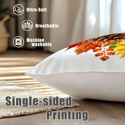 MEMNUN 4pcs Autumn Bow, Sunflower, Pumpkin, Lantern, Branch, Leaf, Pine Cone Print Pattern Throw Pillow Covers [Pillow Insert Not Included] 40*40cm/45*45cm/50*50cm [Single-Sided Print] Made Of Polyest