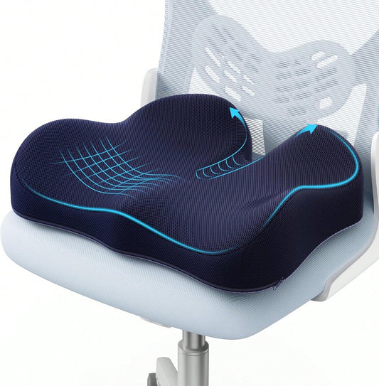 Memory Foam Orthopedic Seat Cushion Ergonomic Coccyx Support Pad Non Slip Breathable Chair Pillow For Office Desk Car Wheelchair Home Sofa Pain Relief Butt Cushion,Blue