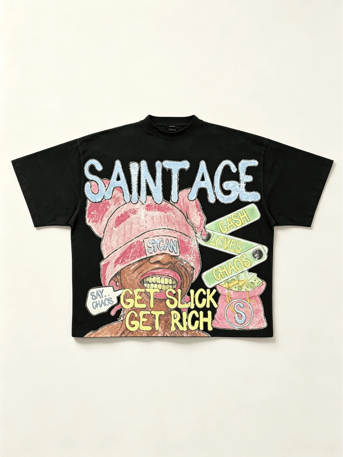 Men Gold Teeth Beanie Cartoon Y2K Graphic Tee Streetwear Men Anime Shirt Hip-Hop Men Summer Clothes Men Clothes Saint Age Get Rich Casual Top