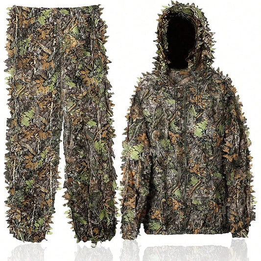 Men Hunting Clothes Camouflage Leafy Hooded Jacket Pants Camo Ghillie Suit 3D, 3D Leafy Camo Suit, Hooded Cape Hunting Suit, Camouflage Suit, Bird Watching, Jungle Hunting, Halloween Party, Camping