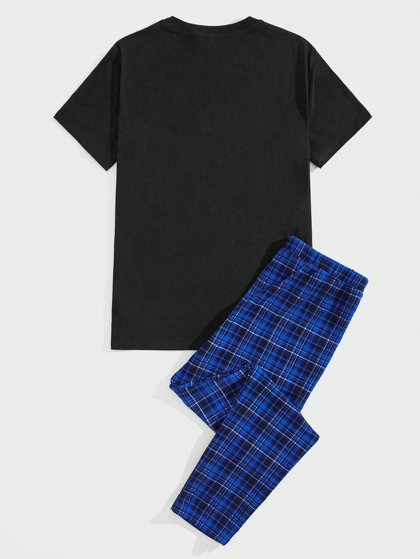 Men Round Neck Tee and Tartan Pants PJ Set