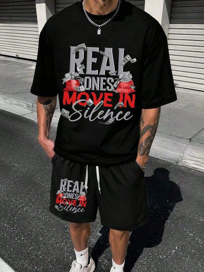 Men's 2 Piece Set Urban Hustle Streetwear Money Bag Dollar Bill Graphic Print 100% Cotton Oversized Round Neck Tee Breathable Daily Outfit