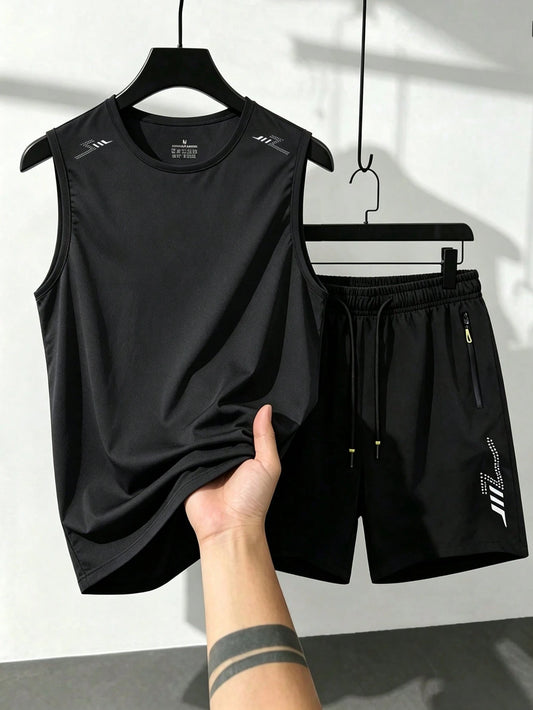 Men's Basic Solid Color Sleeveless Tank Top & Drawstring 5-Inch Shorts Matching Set