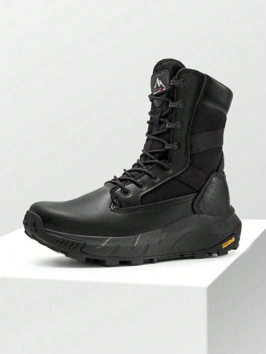 Men's Breathable Tactical Military Work Boots Side Zipper Leather Lightweight Hiking Motorcycle Combat Boots 8 Inches Recon
